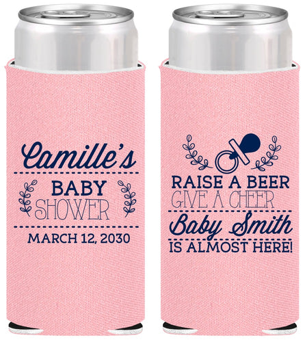 Personalized Baby Shower Slim Can Coolers - Raise A Beer | 90008