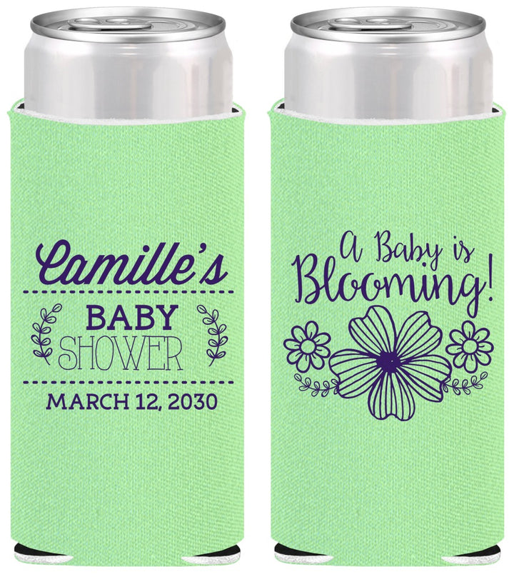 Personalized Baby Shower Slim Can Coolers - Blooming | 90009