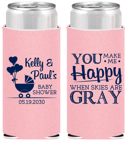 Personalized Baby Shower Slim Can Coolers - You Make Me Happy | 90010