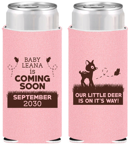 Personalized Baby Shower Slim Can Coolers - Little Deer On The Way | 90011