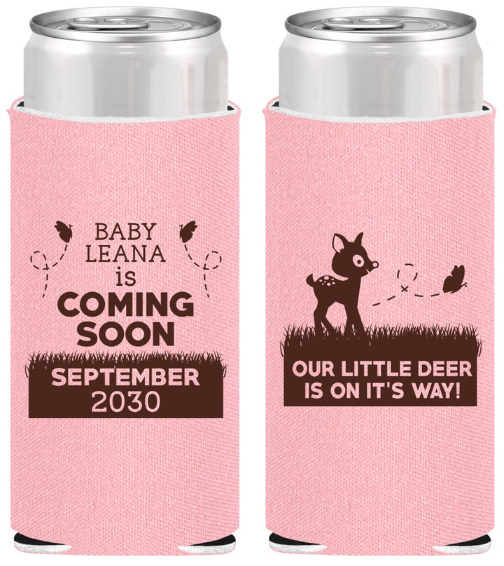 Personalized Baby Shower Slim Can Coolers - Little Deer On The Way | 90011