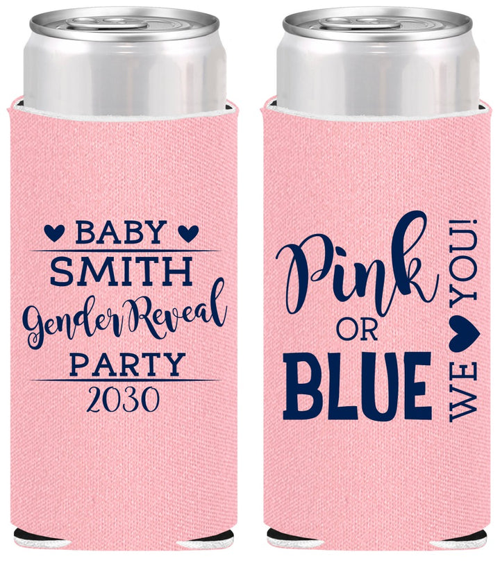 Personalized Baby Shower Slim Can Coolers - Gender Reveal Pink Or Blue | 90012