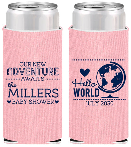 Personalized Baby Shower Slim Can Coolers - Hello World | 90013