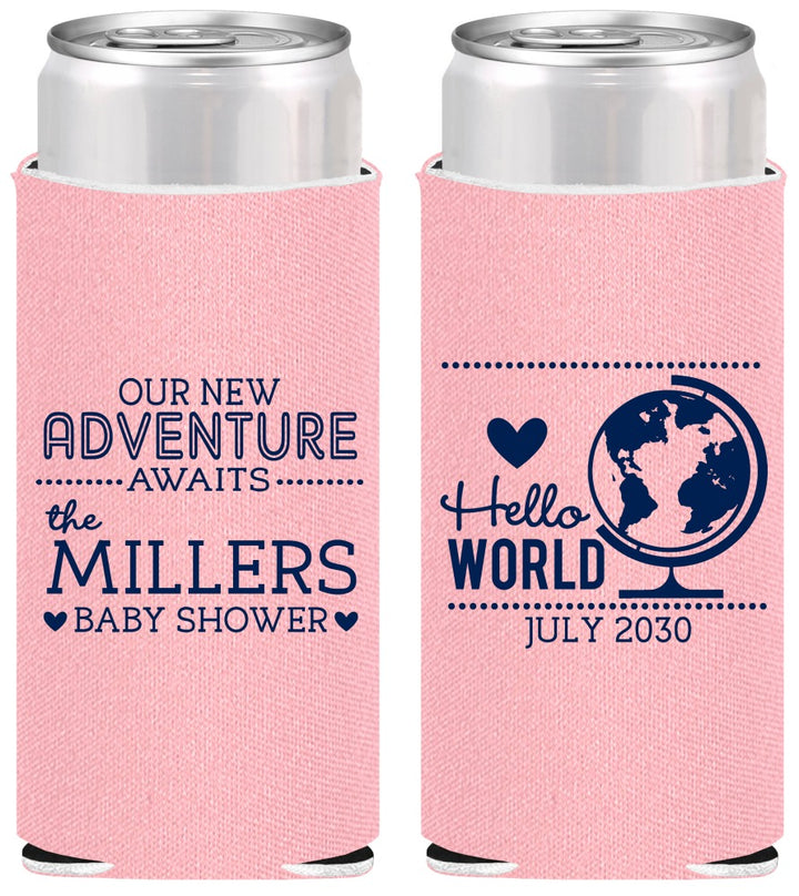 Personalized Baby Shower Slim Can Coolers - Hello World | 90013