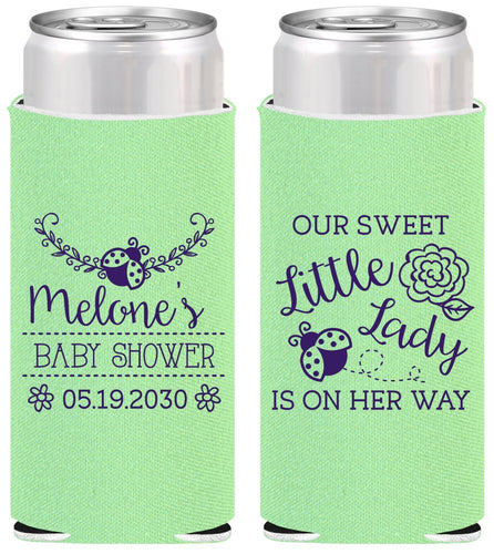 Personalized Baby Shower Slim Can Coolers - Little Lady On The Way | 90021