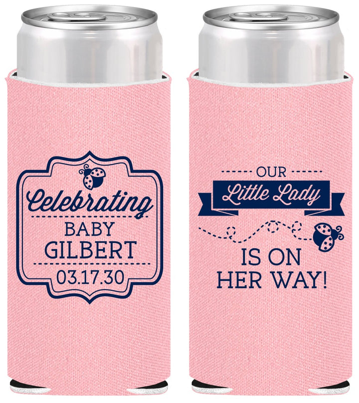 Personalized Baby Shower Slim Can Coolers - Little Lady On The Way | 90022