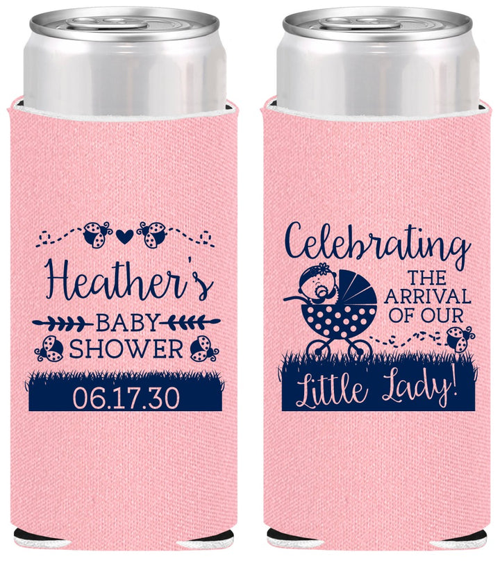Personalized Baby Shower Slim Can Coolers - Little Lady On The Way | 90023