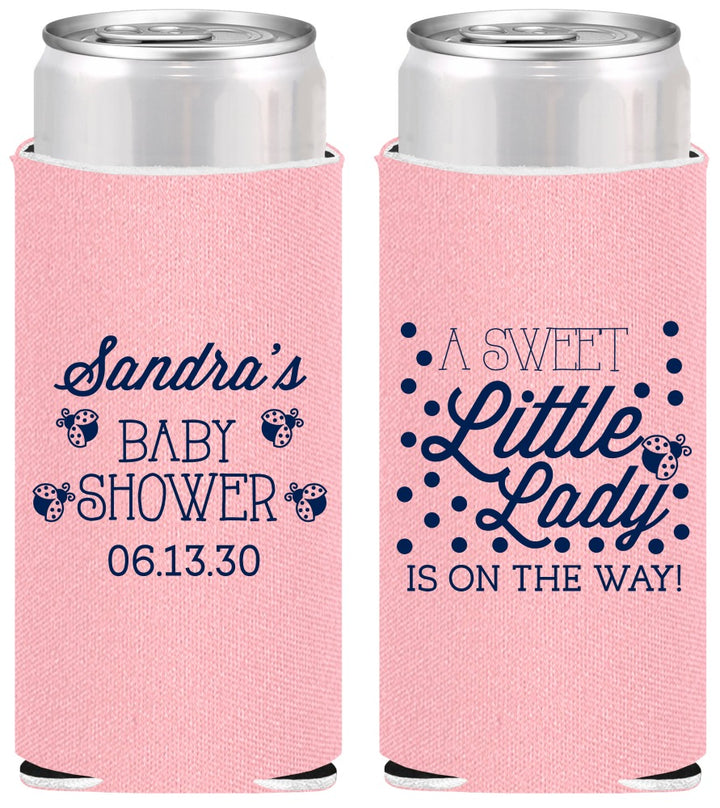 Personalized Baby Shower Slim Can Coolers - Sweet Little Lady | 90024