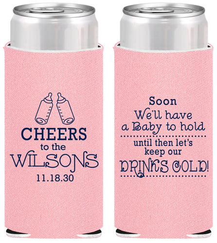 Personalized Baby Shower Slim Can Coolers - Cheers Bottle | 90031