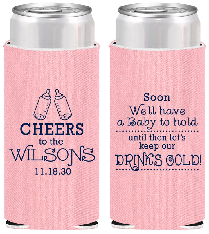 Personalized Baby Shower Slim Can Coolers - Cheers Bottle | 90031
