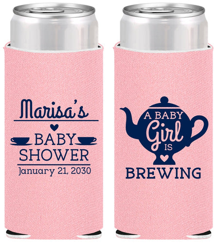 Personalized Baby Shower Slim Can Coolers - Baby Girl Is Brewing | 90034
