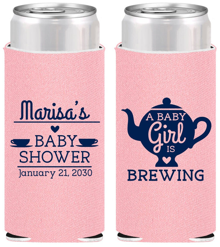 Personalized Baby Shower Slim Can Coolers - Baby Girl Is Brewing | 90034