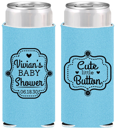 Personalized Baby Shower Slim Can Coolers - Cute Little Button | 90035