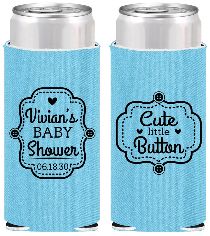 Personalized Baby Shower Slim Can Coolers - Cute Little Button | 90035