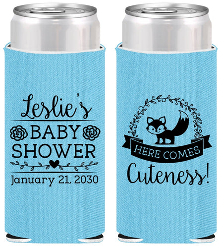 Personalized Baby Shower Slim Can Coolers - Fox Cuteness | 90036