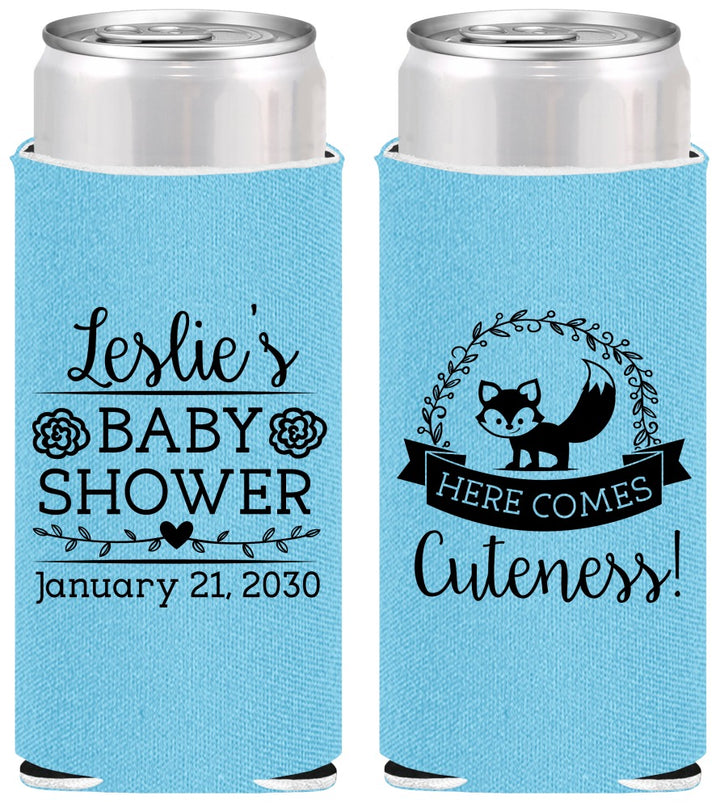 Personalized Baby Shower Slim Can Coolers - Fox Cuteness | 90036