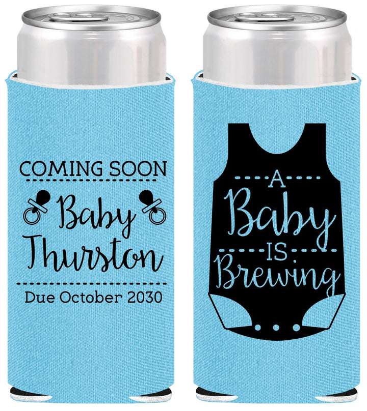 Personalized Baby Shower Slim Can Coolers - Baby Is Brewing | 90039