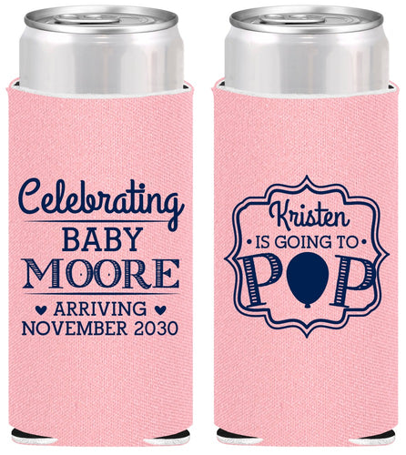 Personalized Baby Shower Slim Can Coolers - Going To Pop | 90040