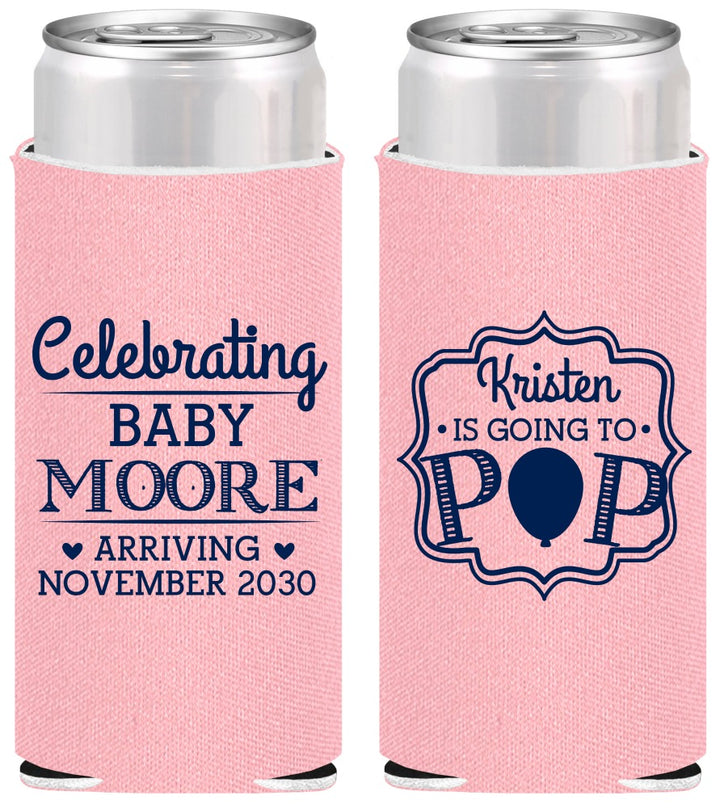 Personalized Baby Shower Slim Can Coolers - Going To Pop | 90040