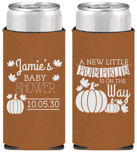 Personalized Baby Shower Slim Can Coolers - Pumpkin On The Way | 90042