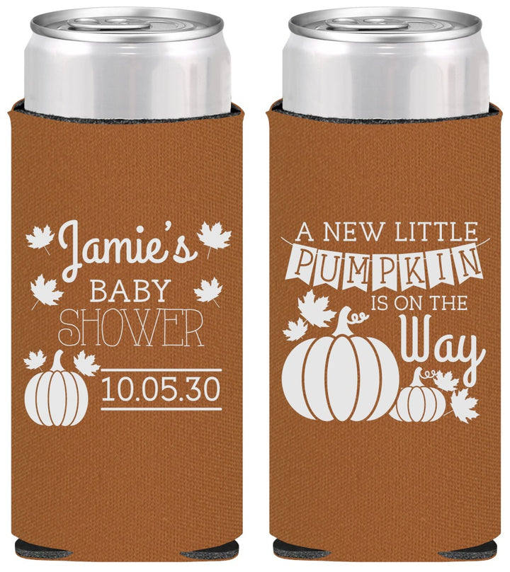 Personalized Baby Shower Slim Can Coolers - Pumpkin On The Way | 90042