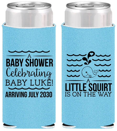 Personalized Baby Shower Slim Can Coolers - Little Squirt On The Way | 90043