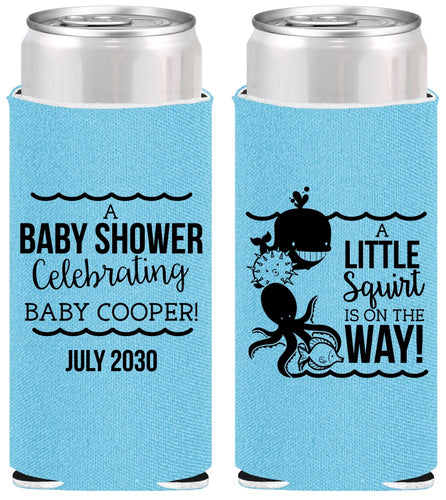 Personalized Baby Shower Slim Can Coolers - Little Squirt On The Way | 90045