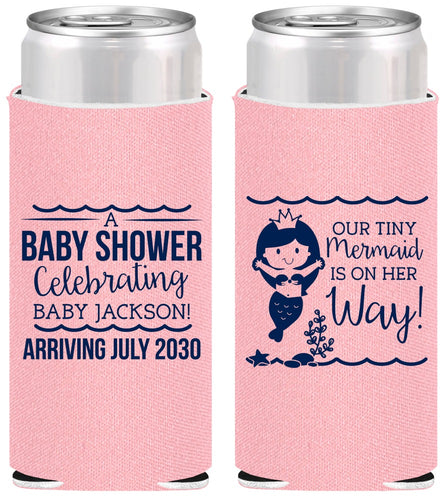 Personalized Baby Shower Slim Can Coolers - Mermaid On Her Way | 90046