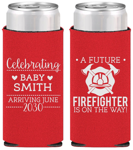 Personalized Baby Shower Slim Can Coolers - Future Firefighter | 90048