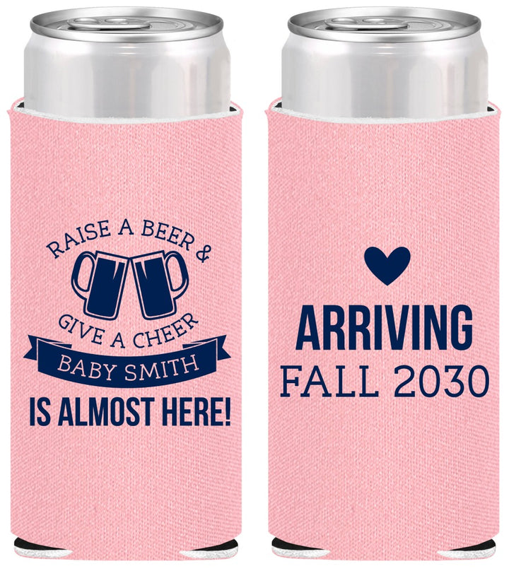 Personalized Baby Shower Slim Can Coolers - Raise A Beer | 90049