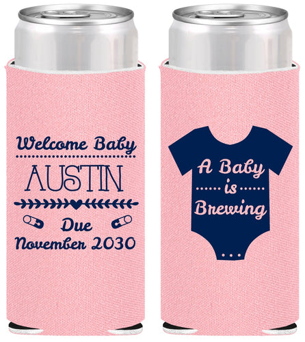 Personalized Baby Shower Slim Can Coolers - Baby Is Brewing | 90050