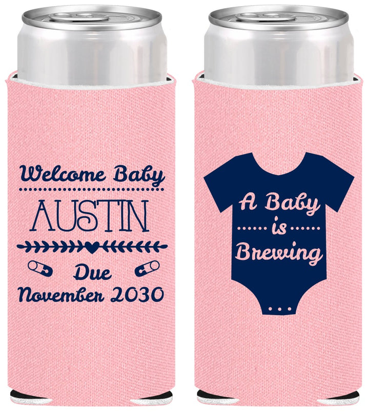 Personalized Baby Shower Slim Can Coolers - Baby Is Brewing | 90050