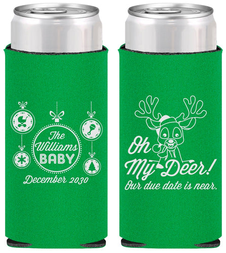 Personalized Baby Shower Slim Can Coolers - Oh My Deer Christmas | 90051