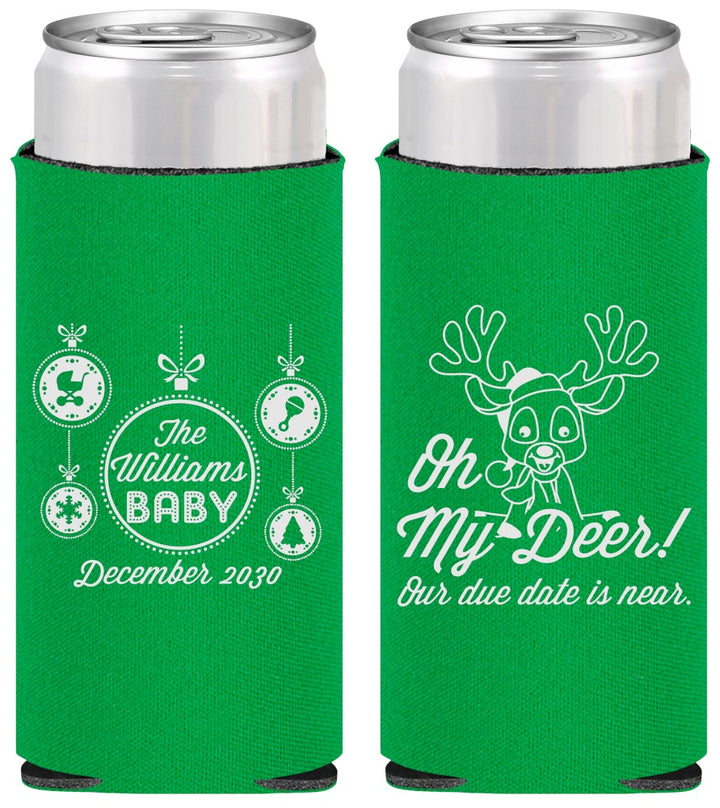 Personalized Baby Shower Slim Can Coolers - Oh My Deer Christmas | 90051