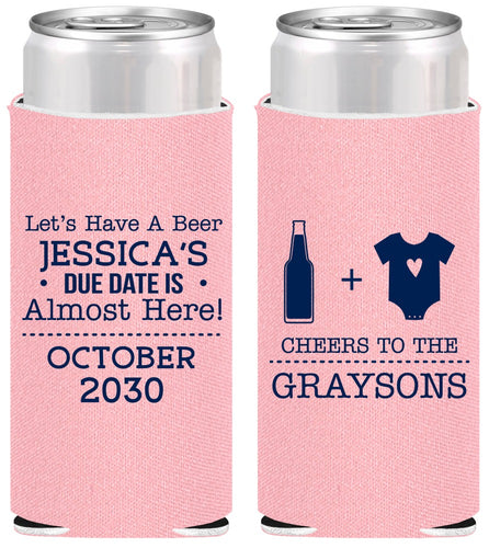 Personalized Baby Shower Slim Can Coolers - Due Date Almost Here | 90052