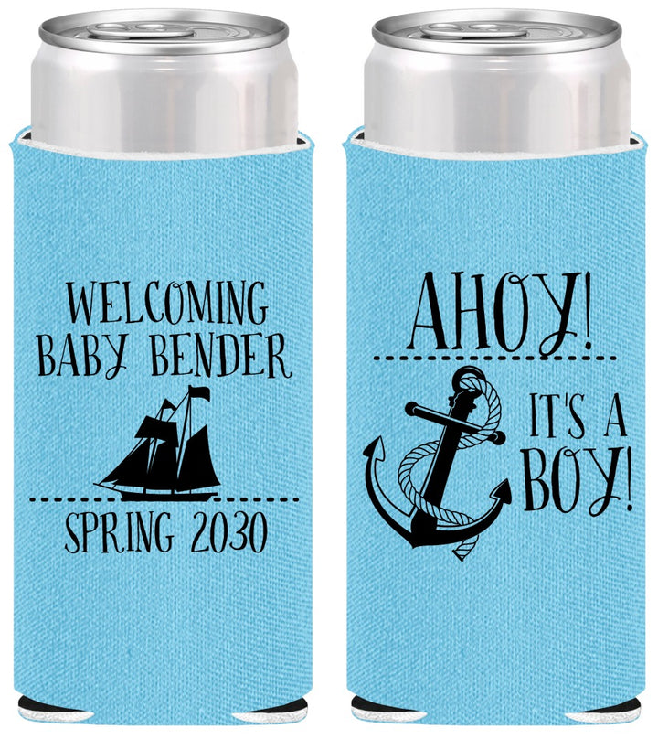 Personalized Baby Shower Slim Can Coolers - Nautical Ahoy It’s A Boy | 90055