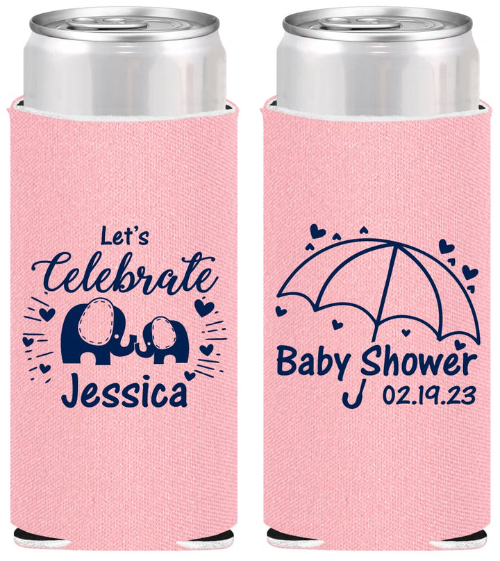 Personalized Baby Shower Slim Can Coolers - Elephant Lets Celebrate | 90058