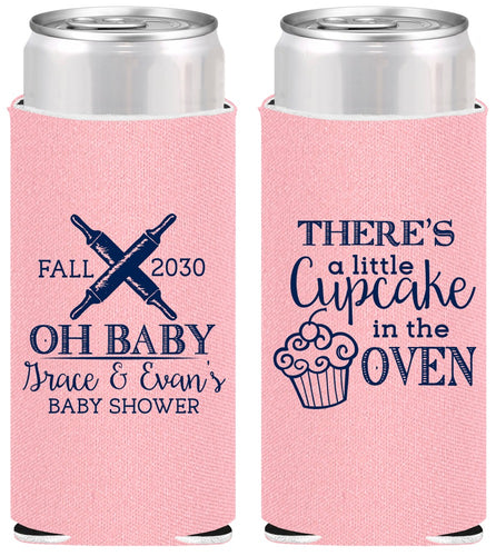 Personalized Baby Shower Slim Can Coolers - Cupcake In The Oven | 90059
