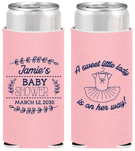 Personalized Baby Shower Slim Can Coolers - Sweet Little Lady | 90061