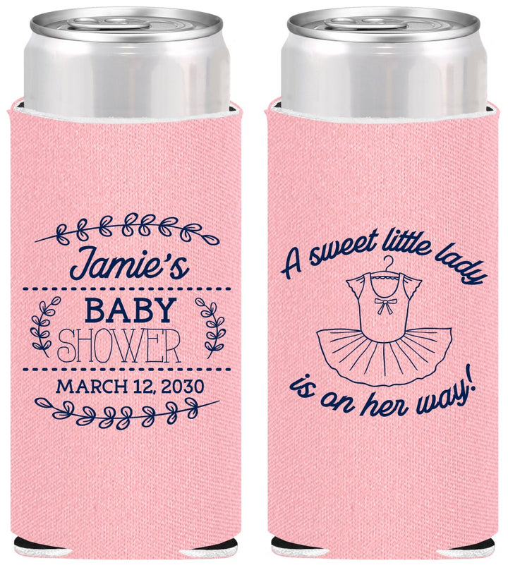 Personalized Baby Shower Slim Can Coolers - Sweet Little Lady | 90061