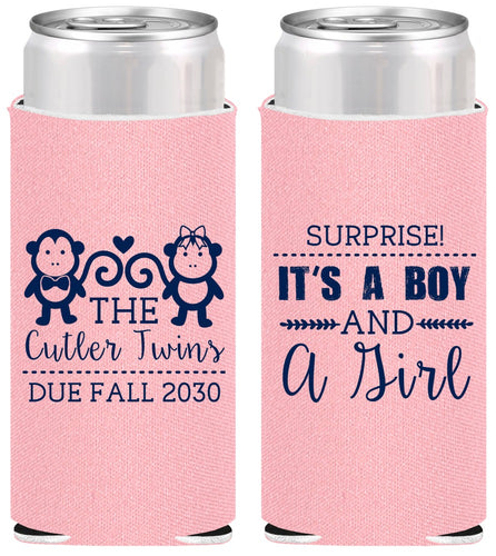 Personalized Baby Shower Slim Can Coolers - Gender Reveal Boy Or Girl | 90063