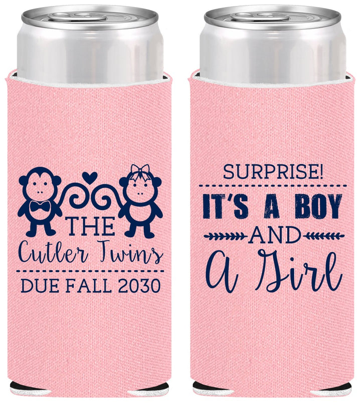 Personalized Baby Shower Slim Can Coolers - Gender Reveal Boy Or Girl | 90063