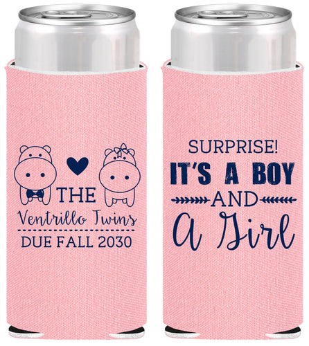 Personalized Baby Shower Slim Can Coolers - Gender Reveal Boy Or Girl | 90064