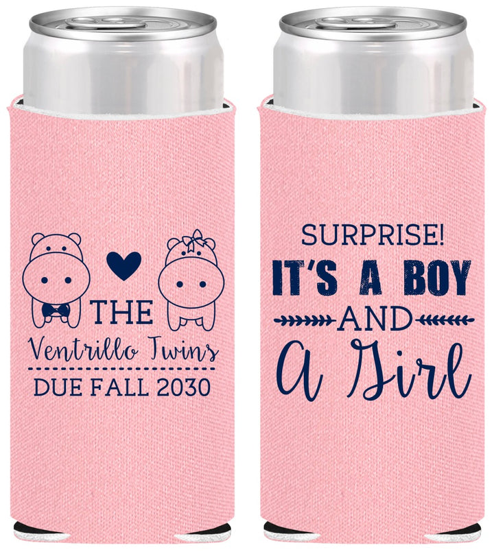 Personalized Baby Shower Slim Can Coolers - Gender Reveal Boy Or Girl | 90064