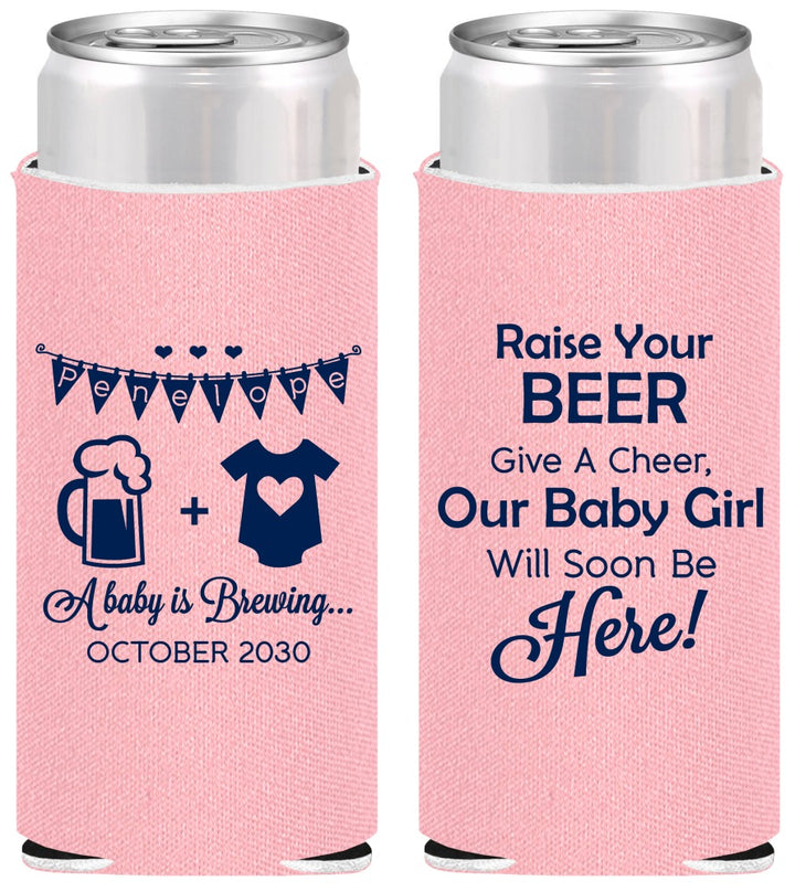 Personalized Baby Shower Slim Can Coolers - Raise Your Beer | 90065