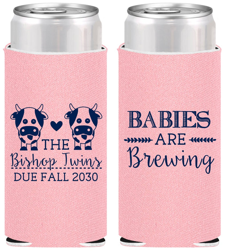 Personalized Baby Shower Slim Can Coolers - Twins Baby Cows | 90072