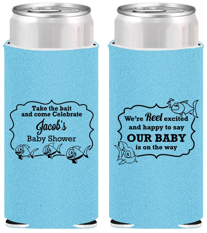 Personalized Baby Shower Slim Can Coolers - Fish | 90075