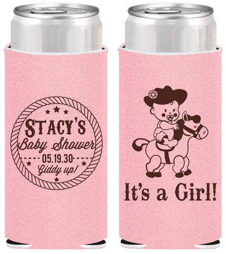 Personalized Baby Shower Slim Can Coolers - Horse It’s A Girl | 90077