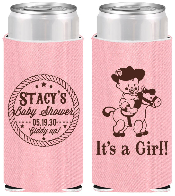 Personalized Baby Shower Slim Can Coolers - Horse It’s A Girl | 90077