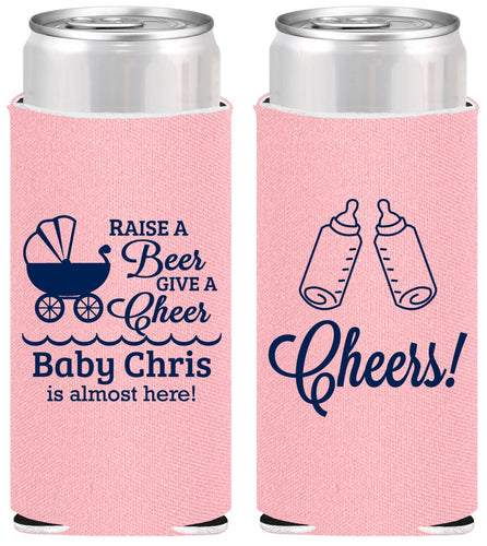 Personalized Baby Shower Slim Can Coolers - Raise A Beer | 90081